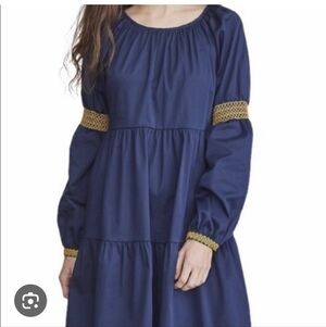 Elizabeth And James Navy Blue Dress with Gold Accents. Size M